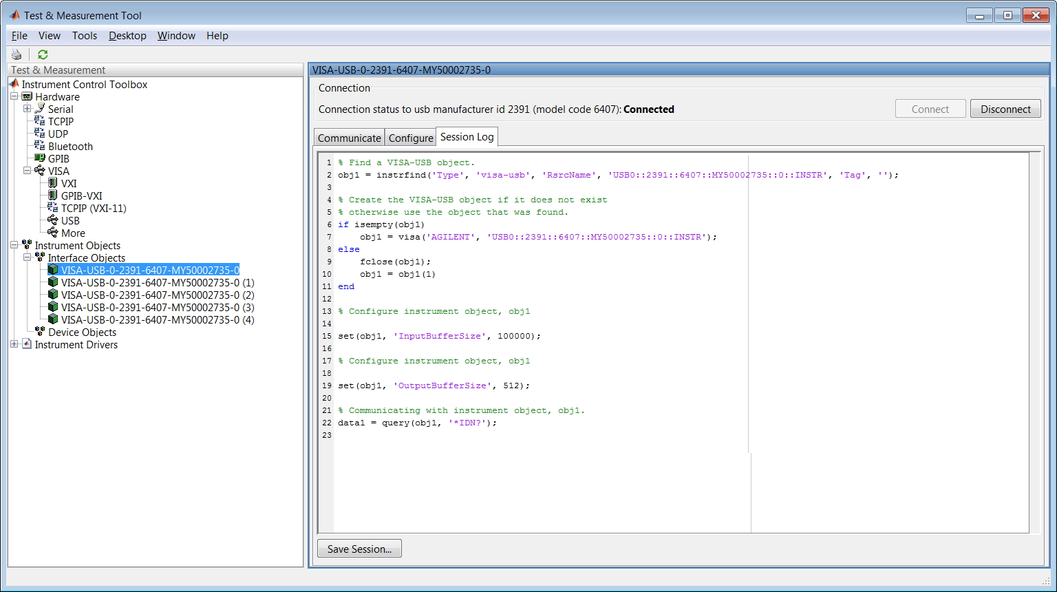 Connect to and communicate with instruments over VISA - MATLAB