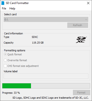 sdxc card exfat format tool